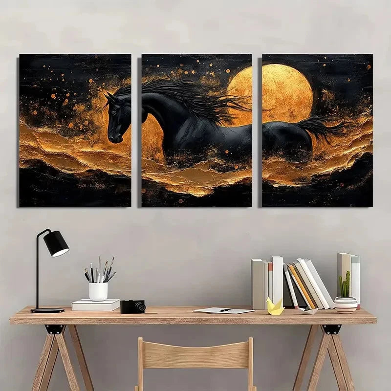 3pcs Abstract Painting with Golden Accents Wall Art Set Canvas Framed 60x90cm - High Quality Print 100% Australian Made Wall Canvas Ready to Hang