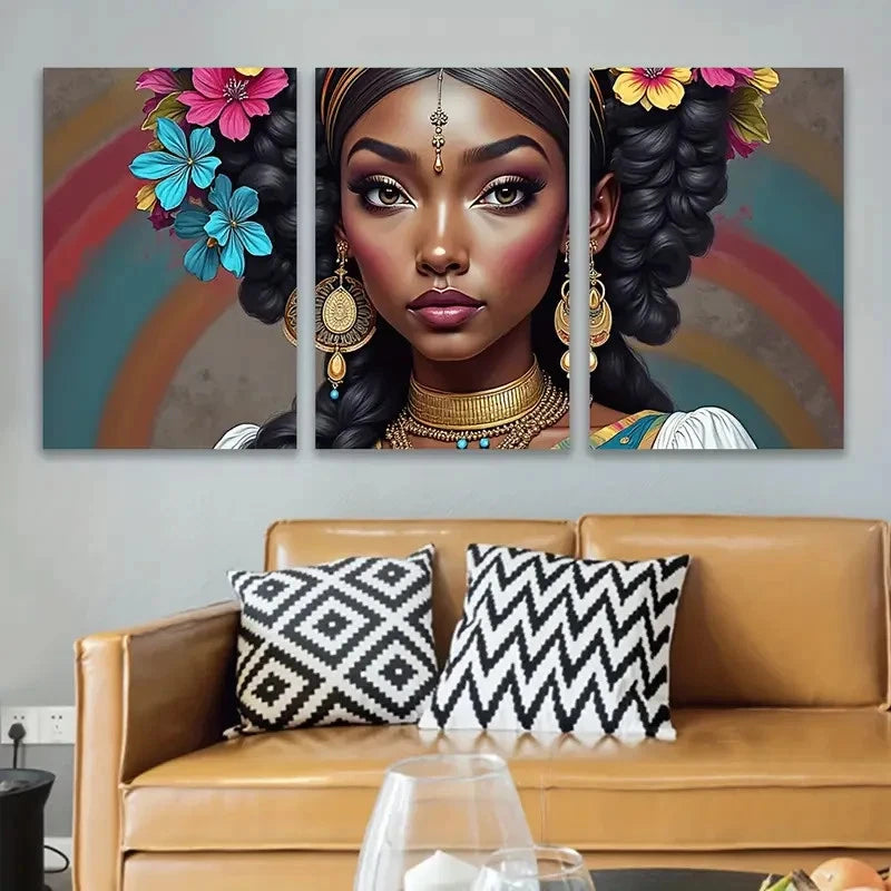3pcs Floral Portrait Of Elegant Woman Wall Art Set Canvas Framed 40x60cm - High Quality Print 100% Australian Made Wall Canvas Ready to Hang
