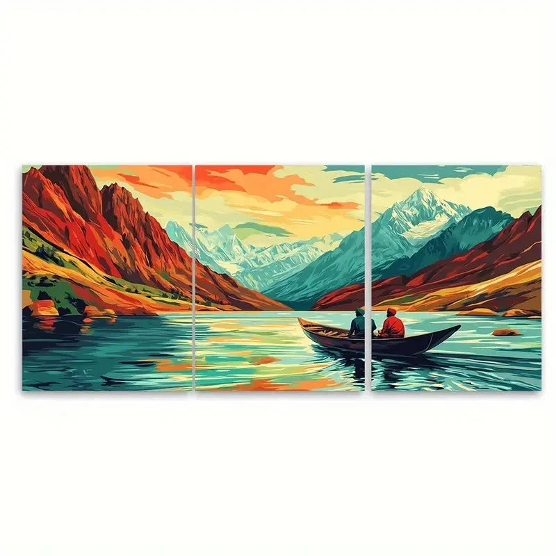 3pcs Pakistan Travel with Mountains & lake View Wall Art Set Canvas Framed 60x90cm - High Quality Print 100% Australian Made Wall Canvas Ready to Hang