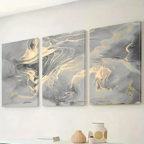 3pcs Abstract Canvas Artwork, Golden Foil Light Purple Art Set Canvas Unframed - High Quality Print 100% Australian Made Wall Canvas