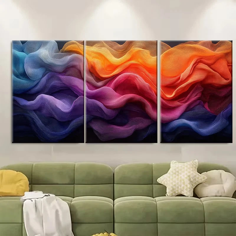 3pcs Swirling Fabric Manipulation Metal Print Ready to Hang Art