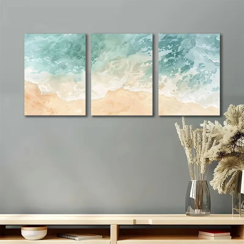 3pcs Ocean Waves Soothing Beach Metal Print Ready to Hang Art