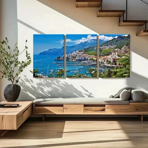 3pcs Seaside City Coastline Sea Scenery Wall Art Canvas Unframed - High Quality Print 100% Australian Made Wall Canvas