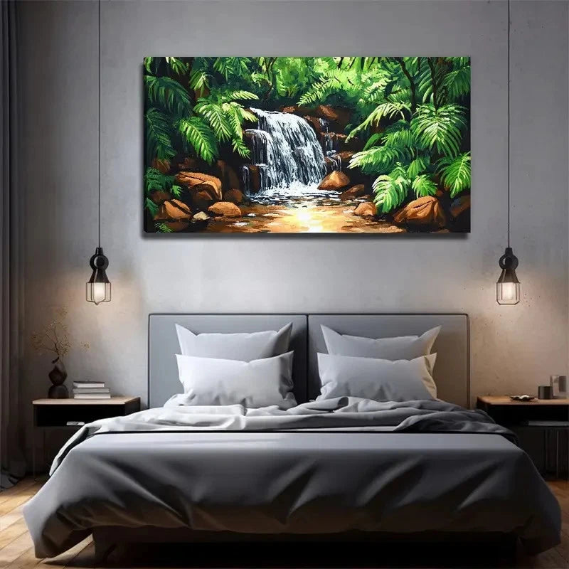 Style Waterfall Landscape Wall Art Canvas Office Home Room Framed 120x60cm