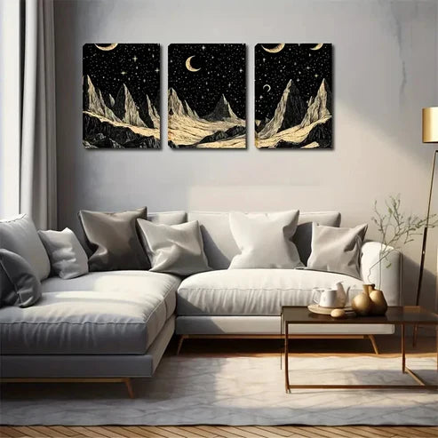 3pcs The Moon On The Sky Art Style Wall Art Canvas Unframed - High Quality Print 100% Australian Made Wall Canvas