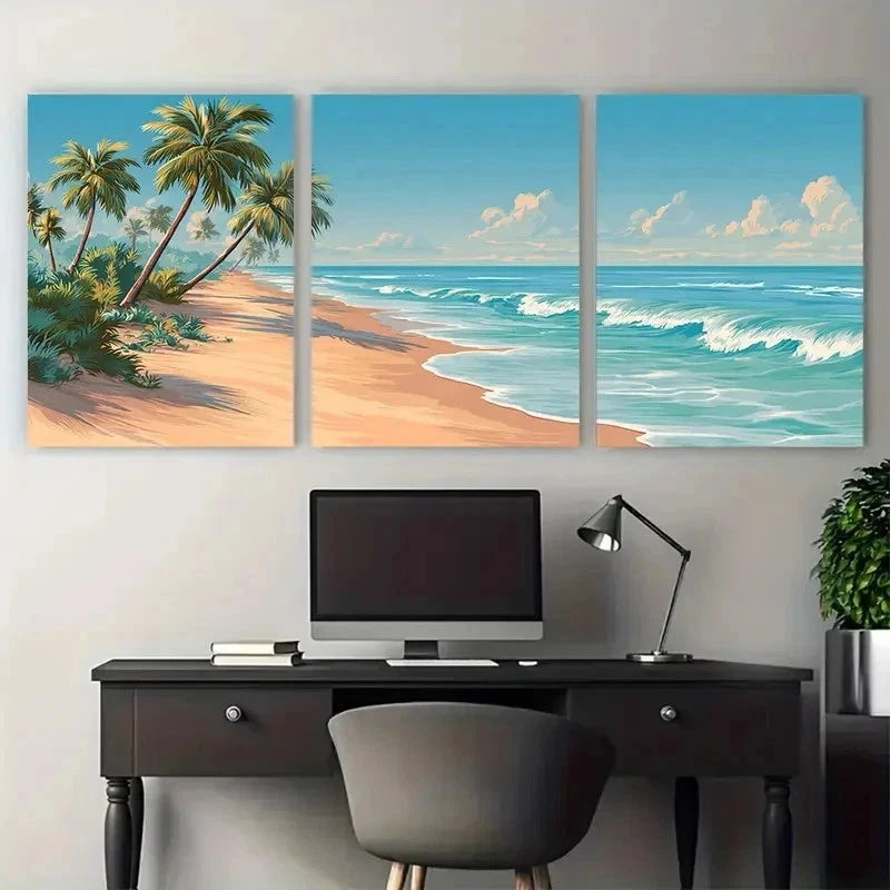 3pcs Beach Theme Décor Sunny Beaches PerfectWall Art Set Canvas Framed 60x90cm - High Quality Print 100% Australian Made Wall Canvas Ready to Hang - Bella Home Decor
