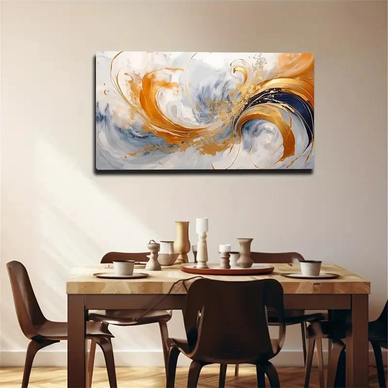 Golden & Blue Spiral Painting Wall Art canvas office home room framed 120x60cm - Bella Home Decor