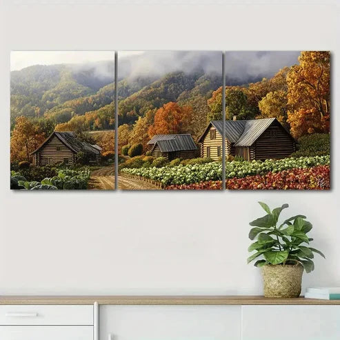 3pcs Rustic Wooden Cabin Scene Beauty Perfect Wall Art Canvas Unframed - High Quality Print 100% Australian Made Wall Canvas