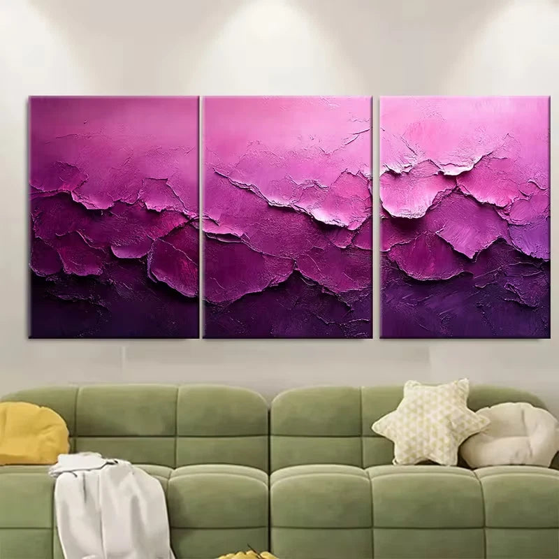 3pcs Gently Textured Pink Purple Artwork Metal Print Ready to Hang Art
