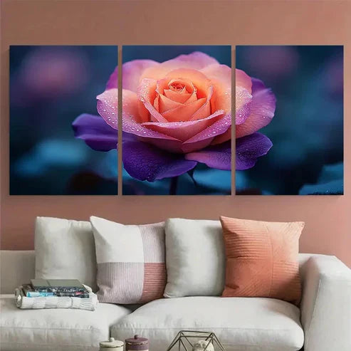 3pcs Purple Rose Floral Illustration Wall Art Canvas Unframed - High Quality Print 100% Australian Made Wall Canvas