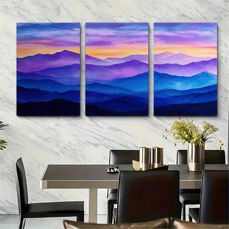 3pcs Purple and Amber Mountain Sunrise Perfect Wall Art Set Canvas Framed 50x70cm - High Quality Print 100% Australian Made Wall Canvas Ready to Hang