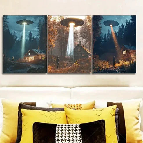 3pcs The Alien Ship Is on the Cabin Wall Art Set Canvas Unframed - High Quality Print 100% Australian Made Wall Canvas
