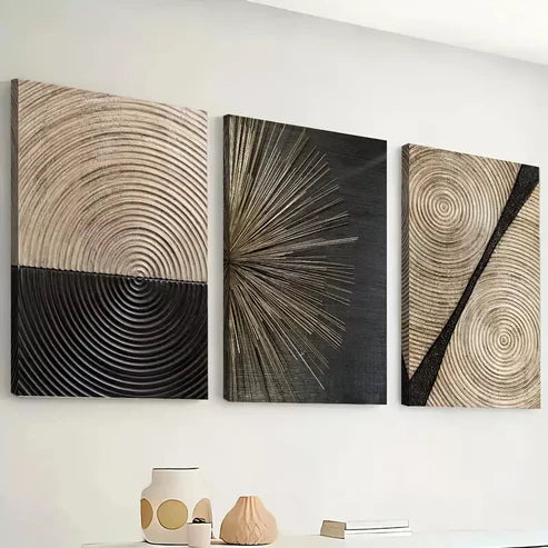 3pcs Abstract Line Circular Graphic Wall Art Set Canvas Unframed - High Quality Print 100% Australian Made Wall Canvas - Bella Home Decor