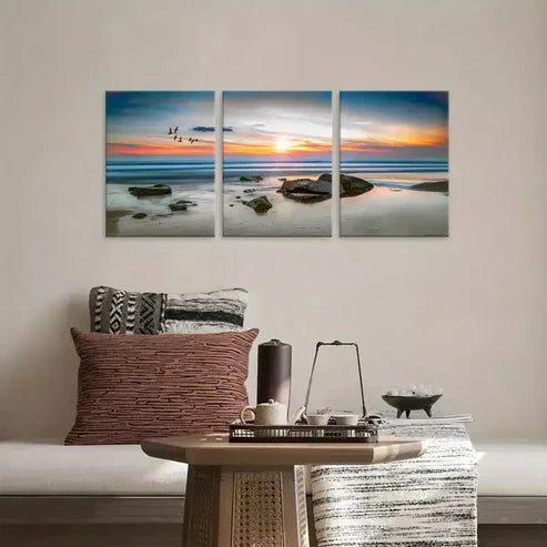 3pcs Sunset Beach Seascape with Birds Wall Art Canvas Unframed - High Quality Print 100% Australian Made Wall Canvas