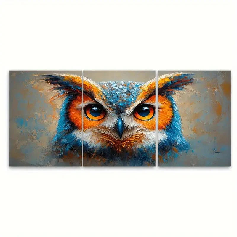 3pcs Owl Painting Impasto Illustration Wall Art Set Canvas Framed 50x70cm - High Quality Print 100% Australian Made Wall Canvas Ready to Hang