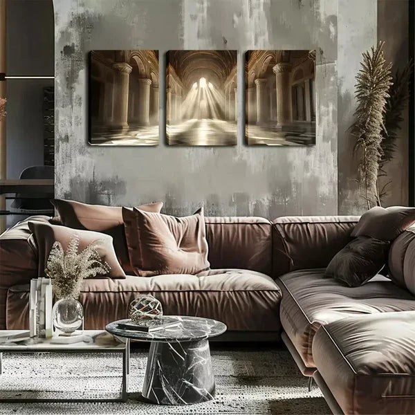 3pcs Landscape Painting with Sunlight Inside Wall Art Set Canvas Framed 60x90cm - High Quality Print 100% Australian Made Wall Canvas Ready to Hang - Bella Home Decor