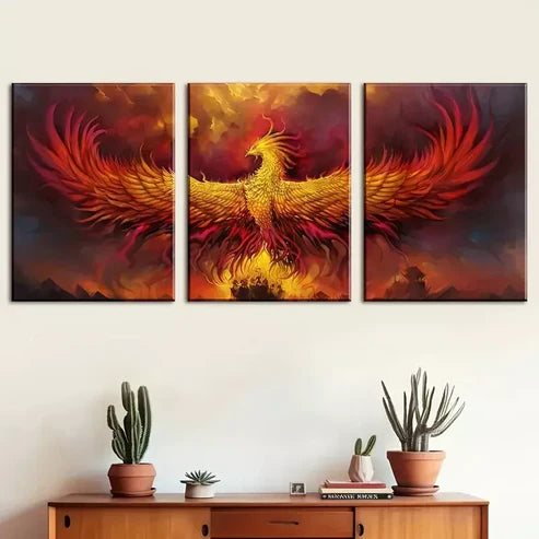 3pcs The Mythological Creature of Fire Phoenix Wall Art Canvas Unframed - High Quality Print 100% Australian Made Wall Canvas