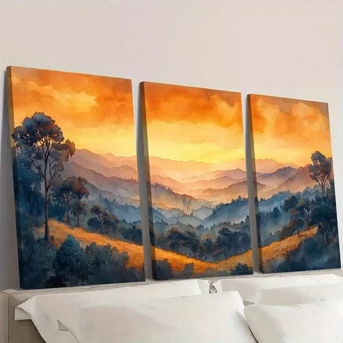 3pcs Golden Sunset Landscape Wall Art Set Canvas Unframed - High Quality Print 100% Australian Made Wall Canvas - Bella Home Decor