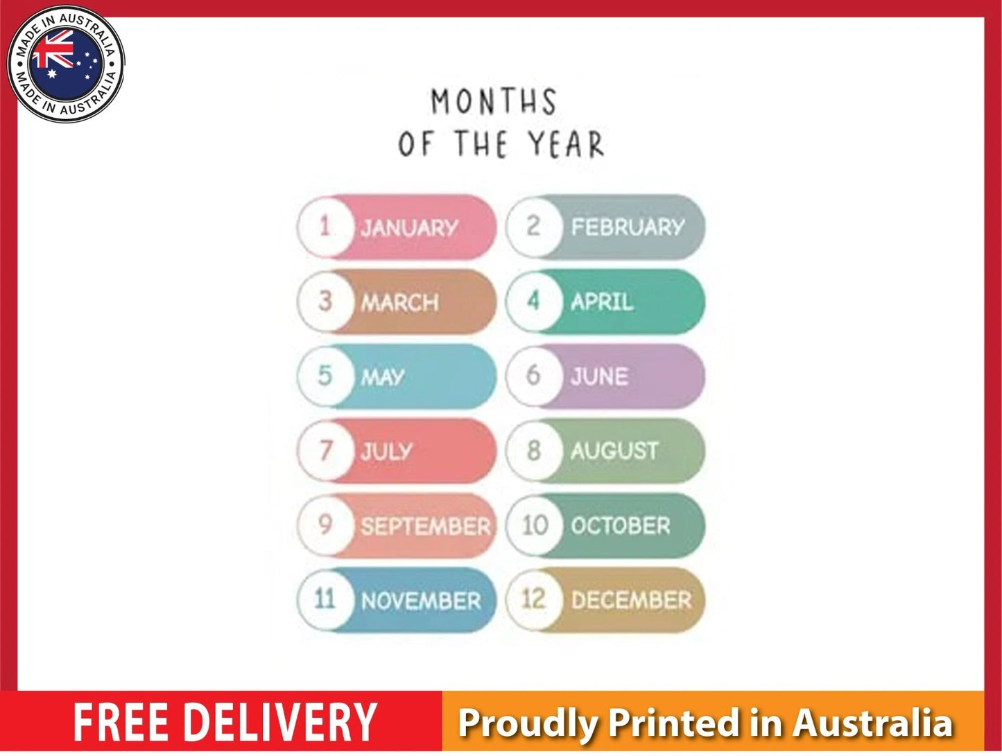 NEW (LAMINATED) Months Of The Year (61X91CM) Educational CHART PICTURE PRINT