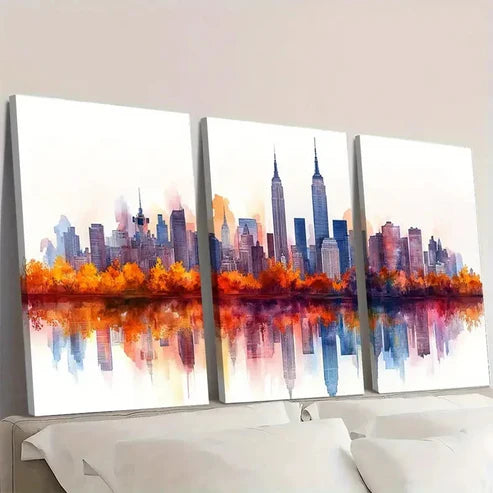 3pcs New York Skyline Watercolor Print Wall Art Canvas Unframed - High Quality Print 100% Australian Made Wall Canvas - Bella Home Decor