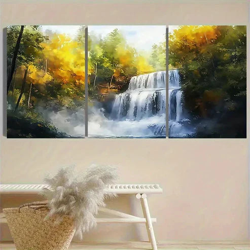 3pcs Magical Autumn Waterfall Wall Art Set Canvas Unframed - High Quality Print 100% Australian Made Wall Canvas