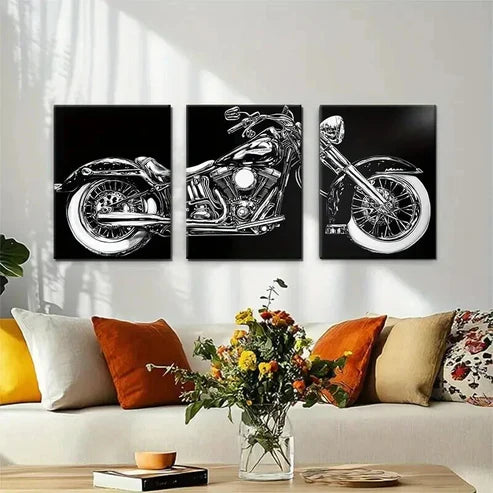 3pcs Vintage Motorcycle Classic Bike Wall Art Canvas Unframed - High Quality Print 100% Australian Made Wall Canvas