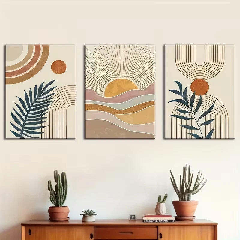 3pcs Bohemian Sun Plant Abstract Metal Print Ready to Hang Art