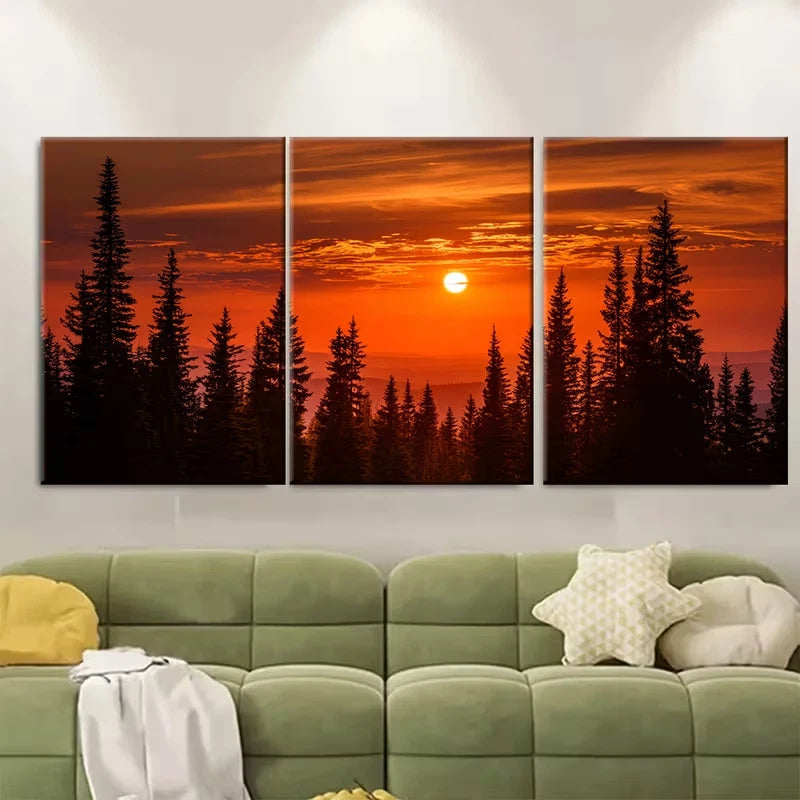 3pcs Sunlight On The Side Of Forest Metal Print Ready to Hang Art