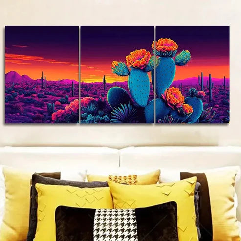 3pcs Surreal Cactus Wall Art Set Wall Art Canvas Unframed – High Quality Print 100% Australian Made Wall Canvas
