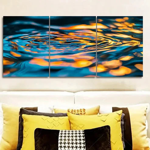 3pcs Blue & Orange Water Reflections Wall Art Set Wall Art Canvas Unframed – High Quality Print 100% Australian Made Wall Canvas - Bella Home Decor