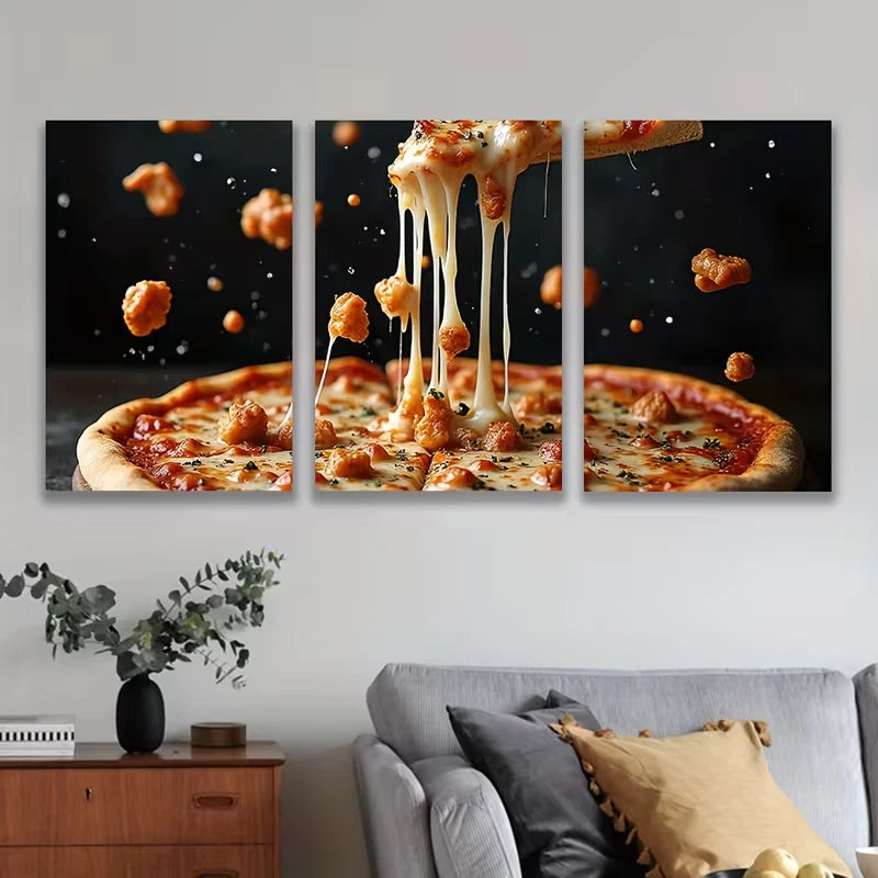 3pcs Sliced Pizza, Metal Print Ready to Hang Art