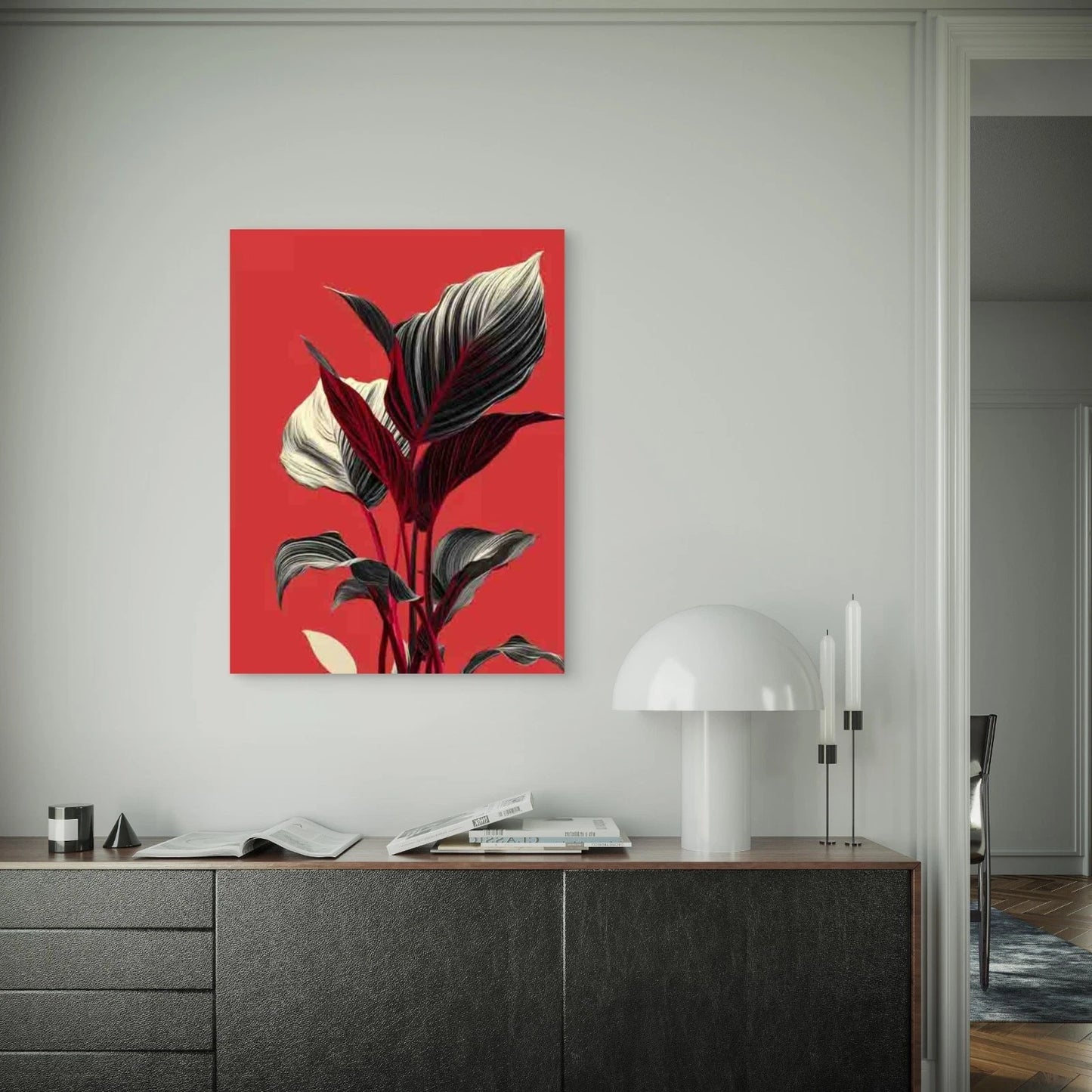 Abstract Design of Red And Black Leaves 40x60cm Metal Print Ready to Hang
