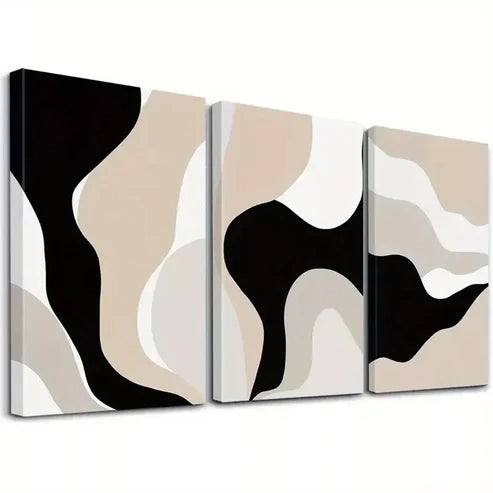 3pcs Modern Wall Art Set - Abstract Brown, Black & Beige Wall Art Set Canvas Unframed - High Quality Print 100% Australian Made Wall Canvas
