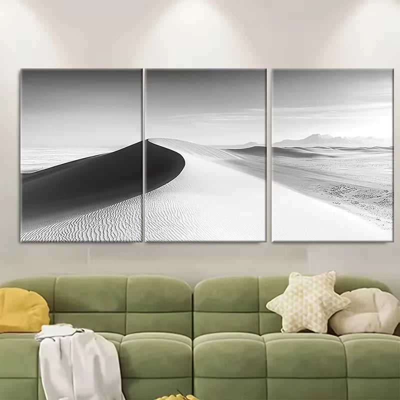 3pcs Black And White Sand Dunes Metal Print Ready to Hang Art