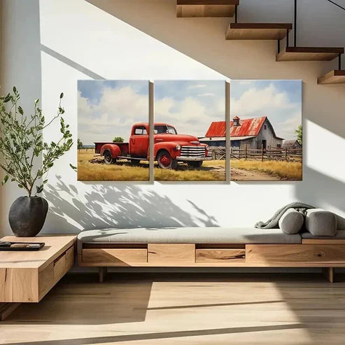 3pcs Retro Country Pickup Truck & Farm Wall Art Canvas Unframed - High Quality Print 100% Australian Made Wall Canvas