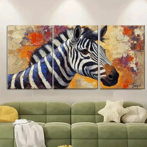 3pcs Zebra Painting Wild Animals Wall Art Set Canvas Unframed - High Quality Print 100% Australian Made Wall Canvas - Bella Home Decor