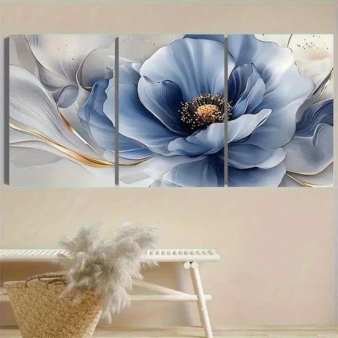 3pcs Blue Anemone Flower Illustration Wall Art Set Canvas Unframed - High Quality Print 100% Australian Made Wall Canvas - Bella Home Decor