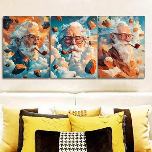 3pcs Clay Old Man Wall Art Set Canvas Unframed - High Quality Print 100% Australian Made Wall Canvas - Bella Home Decor