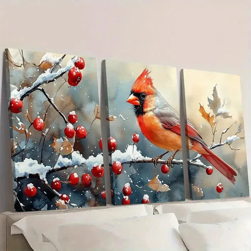 3pcs Snowy Branch Design Bird Decor BD Wall Art Set Canvas Unframed - High Quality Print 100% Australian Made Wall Canvas
