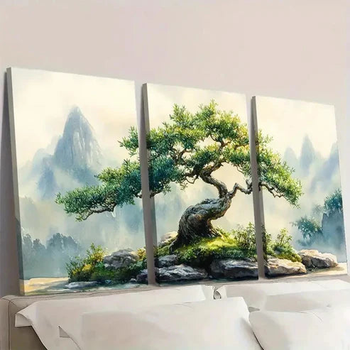 3pcs Traditional Japanesestyle Mature Green Wall Art Canvas Unframed - High Quality Print 100% Australian Made Wall Canvas - Bella Home Decor