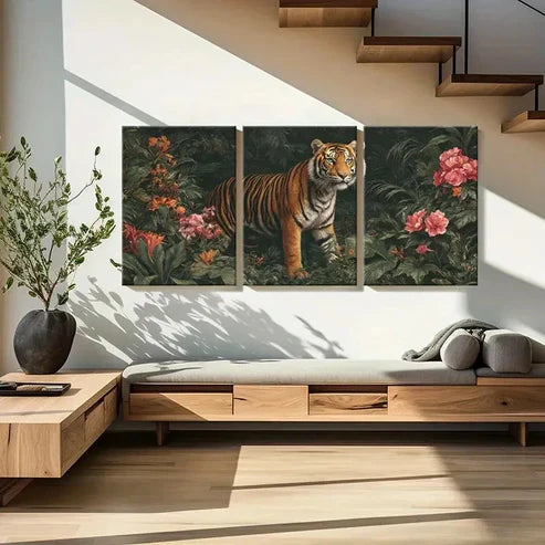 3pcs Tiger in Bloom Canvas Wall Art Canvas Unframed - High Quality Print 100% Australian Made Wall Canvas
