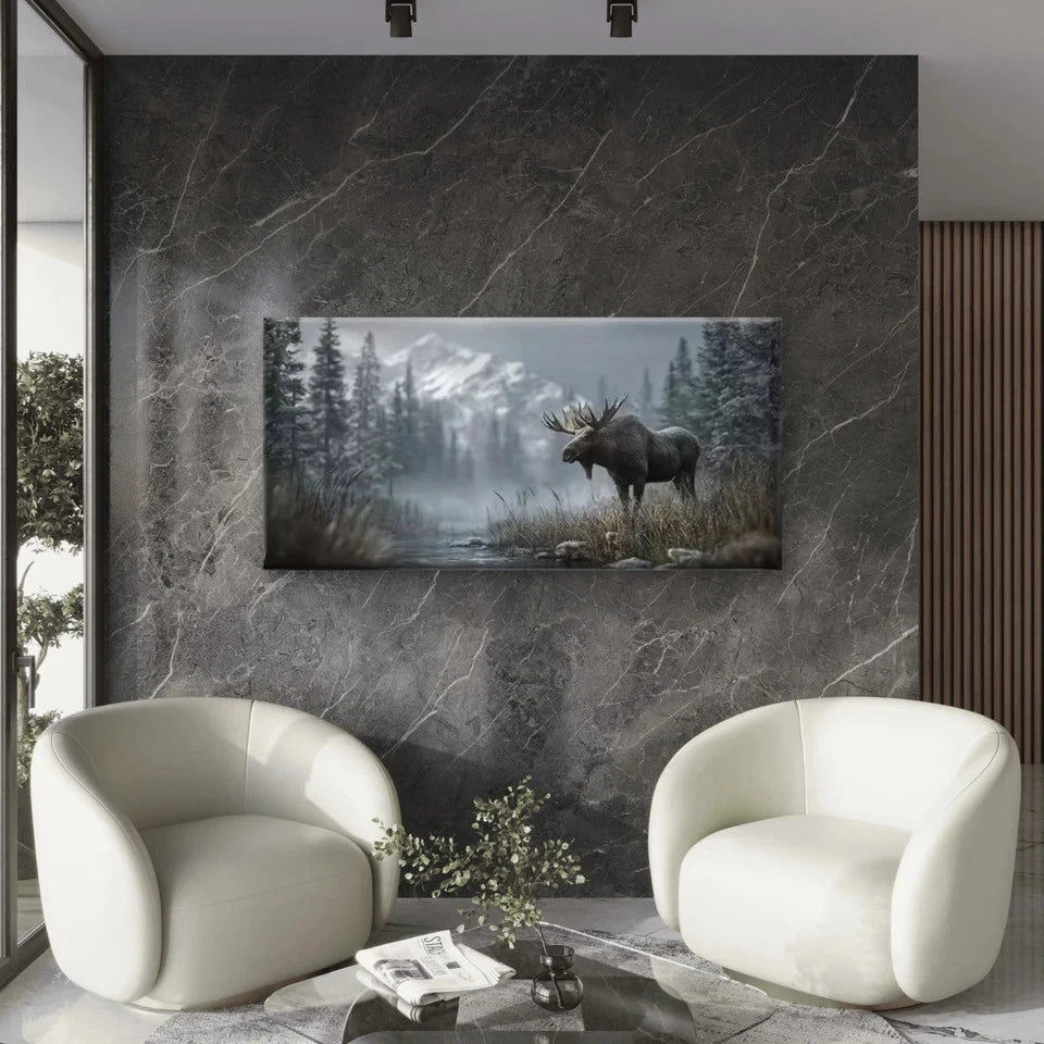 Moose in Wilderness Wall Art Canvas Office Home Room Framed 120x60cm