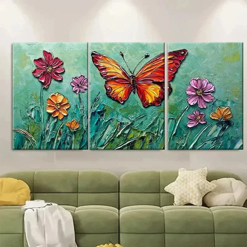3pcs Colorful Wildflower Green Heavy Wall Art Set Canvas Unframed - High Quality Print 100% Australian Made Wall Canvas - Bella Home Decor