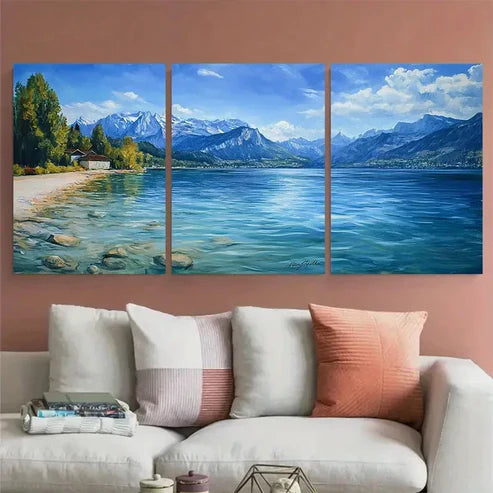 3pcs Lake Annecy Travel Illustration Wall Art Set Canvas Unframed - High Quality Print 100% Australian Made Wall Canvas