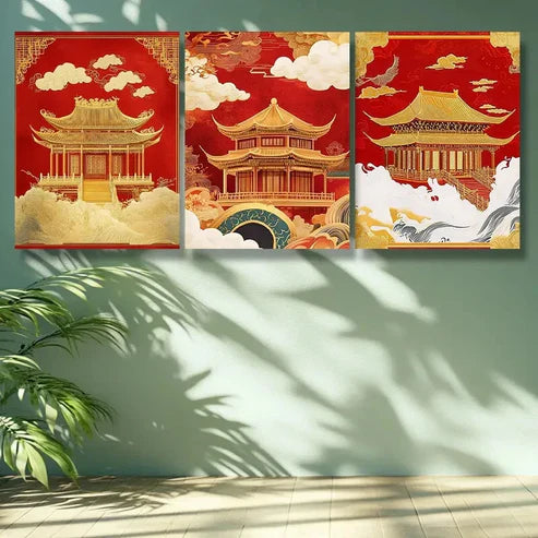 3pcs Pavilion Art Painting Wall Art Set Canvas Unframed - High Quality Print 100% Australian Made Wall Canvas
