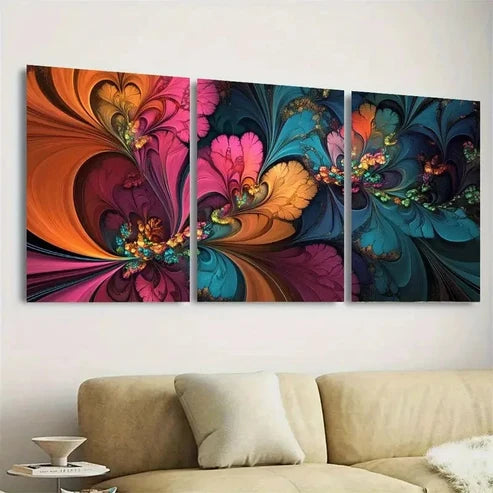 3pcs Multicolored Floral Fractal Wall Art Set Canvas Unframed - High Quality Print 100% Australian Made Wall Canvas
