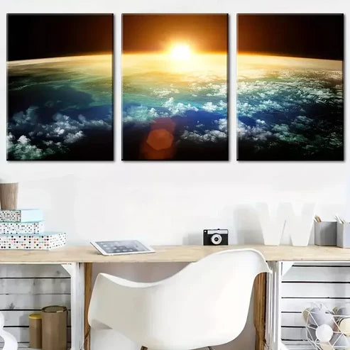 3pcs Space sunrise scenery - earth paintings Wall Art Canvas Unframed - High Quality Print 100% Australian Made Wall Canvas