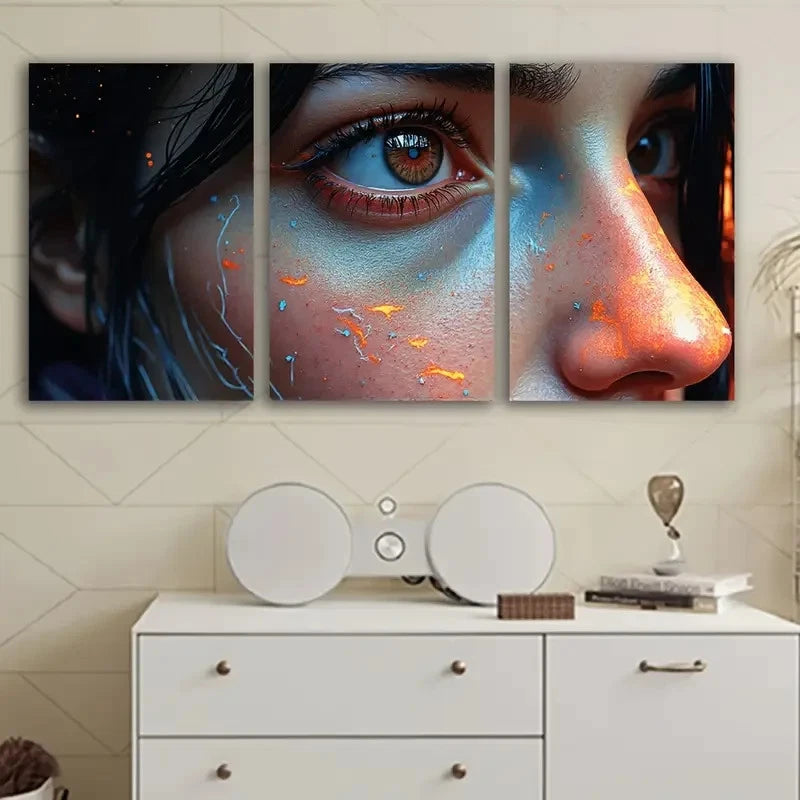 3pcs Close Up Portrait Of Woman Art Wall Art Set Canvas Framed 60x90cm - High Quality Print 100% Australian Made Wall Canvas Ready to Hang - Bella Home Decor