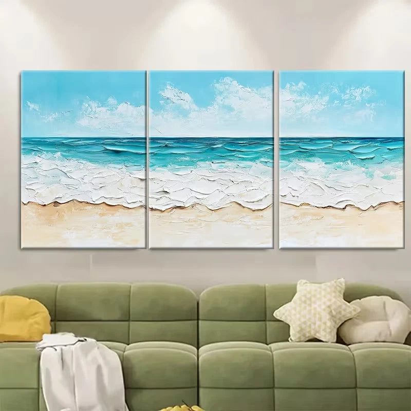 3pcs White Beach Abstract Seascape Metal Print Ready to Hang Art