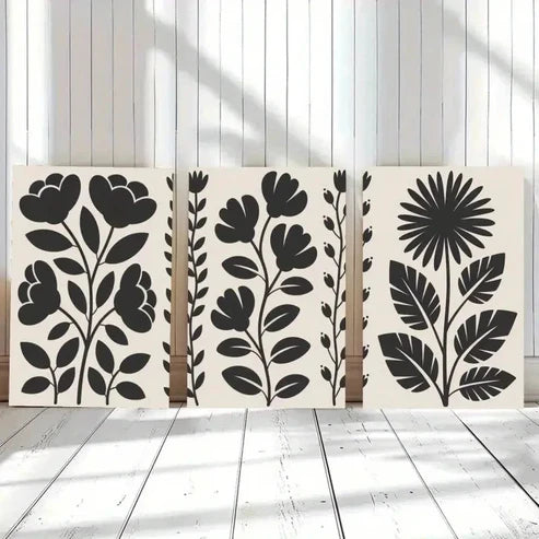 3pcs Floral Silhouettes, Botanical Canvas Wall Art Canvas Unframed - High Quality Print 100% Australian Made Wall Canvas